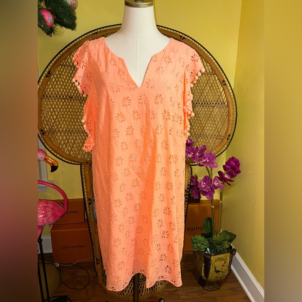 Lilly Pulitzer NWT Astara Eyelet Shift Dress Peach 🍑 Flamingo Palm Size XS - Picture 9 of 15